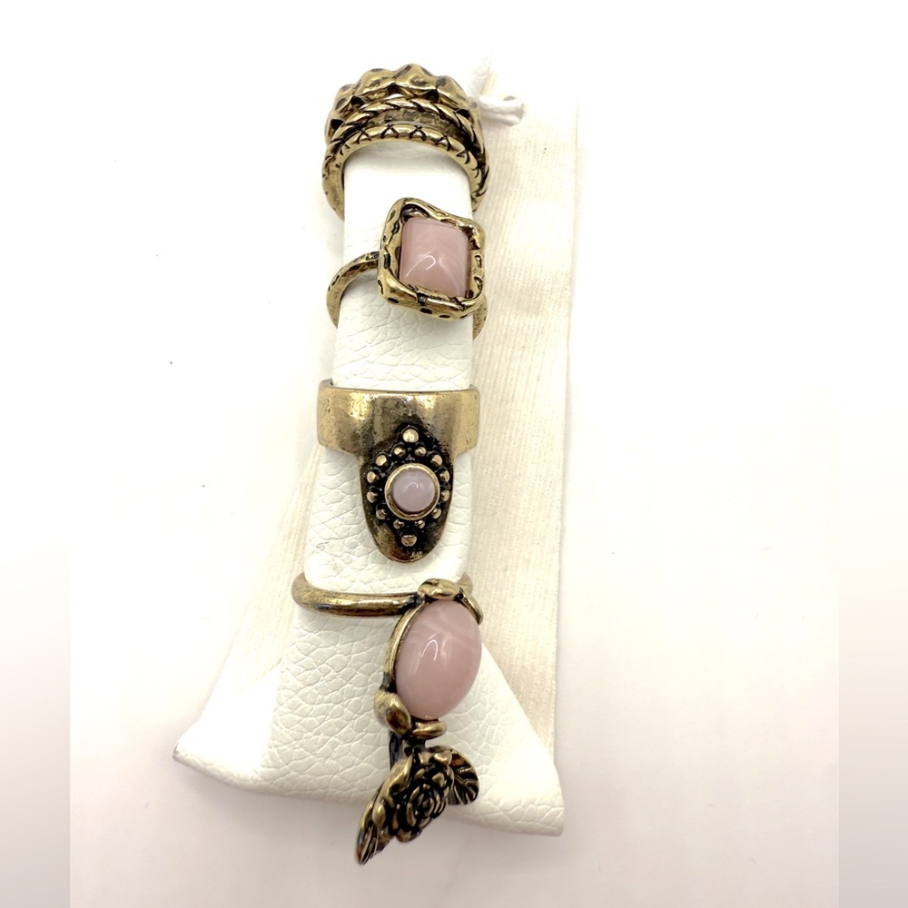 Free People Morning Meadow Ring Set Gold Pink NWT Bohemian varying sizes 5-8